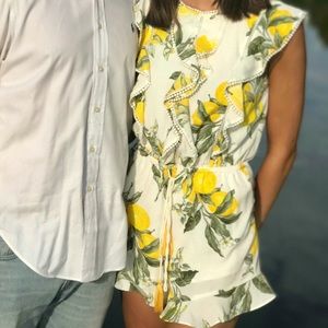 WUC Worn once white romper with lemons.